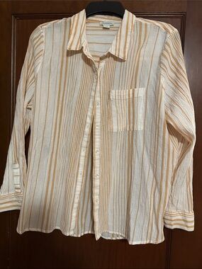 Sundance Cream and Tan Striped Women's Button-Front Blouse